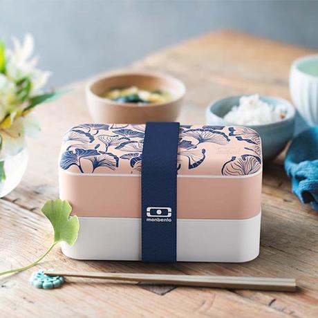 lunchbox bento rectangle rose pastel blanc bleu élastique plusieurs niveau compartiment pratique facile