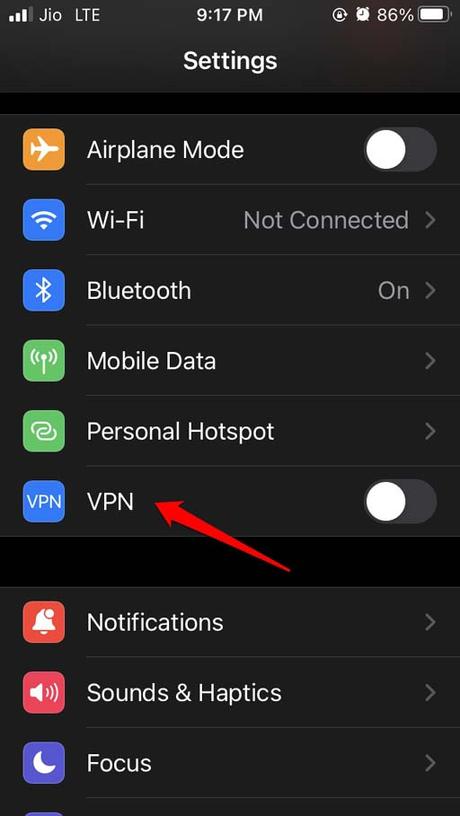 désactiver le VPN iOS