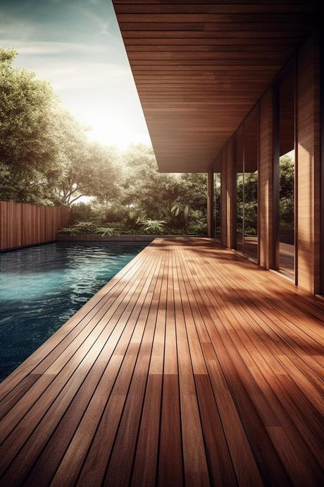 étapes construction piscine béton carrelage effet bois