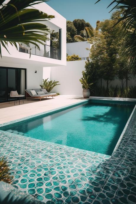 piscine en béton carreaux ciment villa Maroc moderne blanche