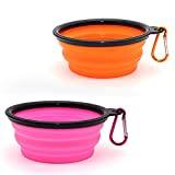 SLSON 2 Pièces de Bol pour Chien Portable Pliable Bol pour Chien,Gamelles de Voyage pour Chien et Chat Bols (350ml, Orange et Rose)