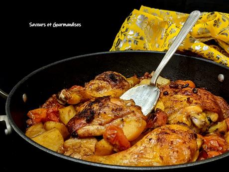 Poulet et pommes de terre rôtis au vinaigre balsamique.