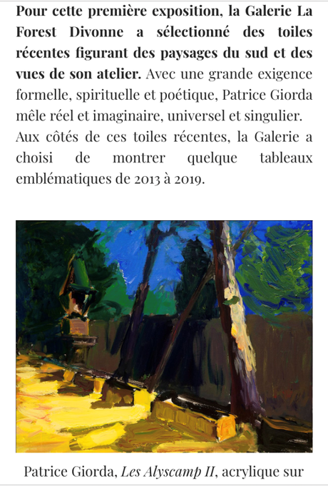 Galerie La Forest Divonne   –  exposition  Patrice Giorda – à partir du 11 Mai 2023.
