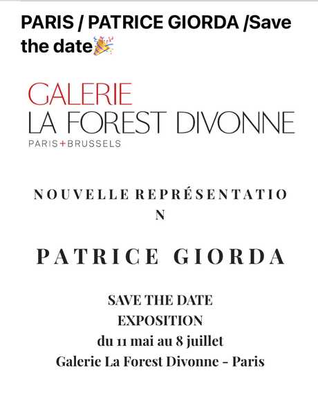 Galerie La Forest Divonne   –  exposition  Patrice Giorda – à partir du 11 Mai 2023.