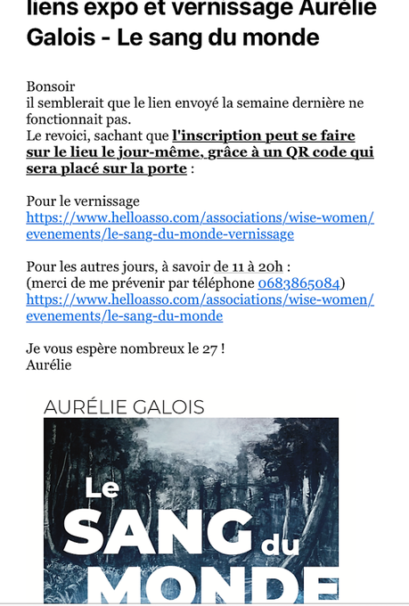 Exposition Aurélie Galois « Le sang du monde » le jeudi 27 Avril 2023.