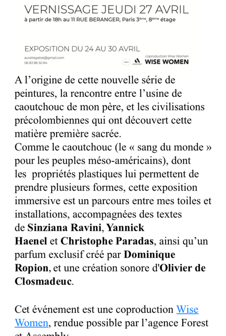 Exposition Aurélie Galois « Le sang du monde » le jeudi 27 Avril 2023.