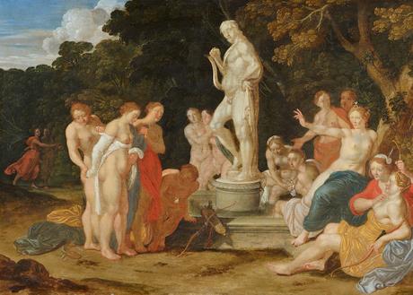 Jan Symonsz Pynas (attrib. à)  - Diane et Callisto devant une statue d'Apollon
