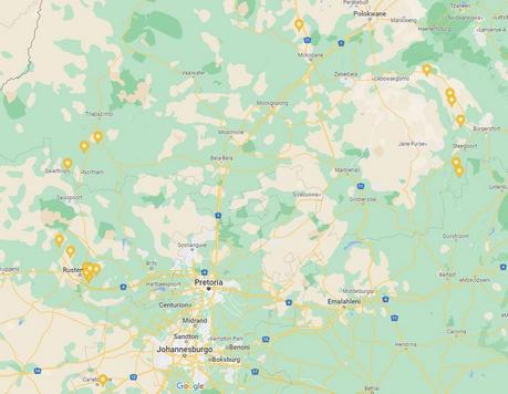 carte des mines de platine autour de la ville de rastenburg