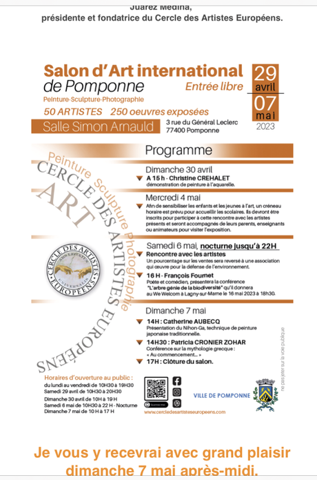 1er salon d’Art international de Pomponne – 29 Avril au 7 Mai 2023.