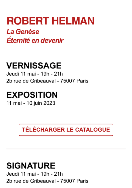 Galerie Diane de Polignac – exposition Robert Helman. « La Genèse – Eternité en devenir » à partir du 11 Mai 2023.