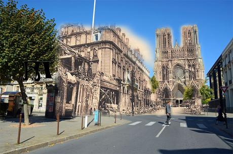 Reims dans ses Ruines : rue Rockefeller et place du Parvis Reims dans ses Ruines : rue Rockefeller et place du Parvis