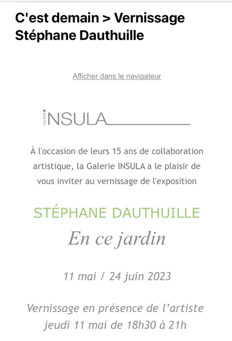 Galerie Insula  exposition Stéphane Dauthuille « En ce jardin » à partir du 11 Mai 2023.
