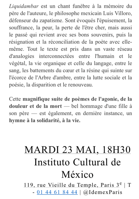 Institut Culturel du Mexique en France. Mardi 23 Mai 2023.