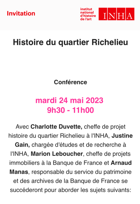 I N H A   »  Histoire du quartier Richelieu  » Mardi 24 Mai 2023.