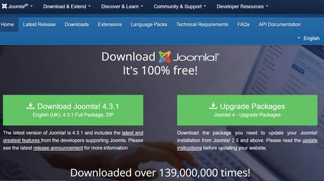 Page de téléchargement de Joomla