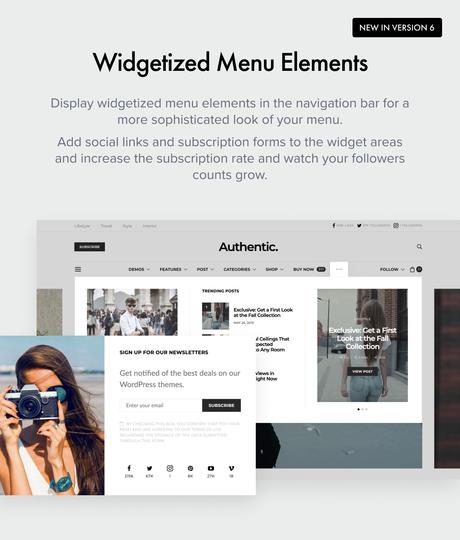 Authentique – Thème WordPress pour blogs et magazines de style de vie Éléments de menu widgetisés