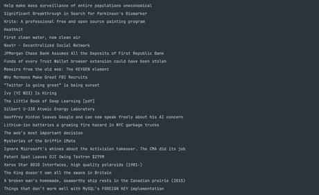 Comment gratter un site Web et récupérer des données à l’aide de Rust résultat de la récupération des titres d'une page Web
