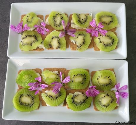 Gâteaux aux amandes, gorgonzola et kiwi