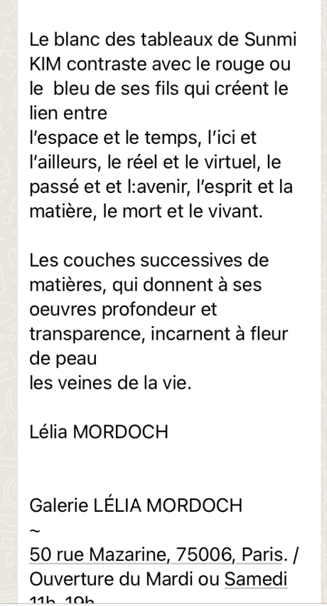 Galerie LELIA  MORDOCH    Exposition Sunmi KIM 26/Mai/2023.