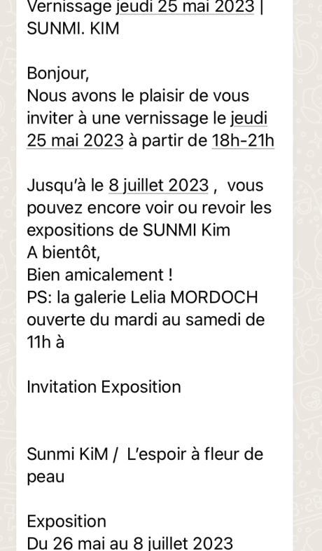 Galerie LELIA  MORDOCH    Exposition Sunmi KIM 26/Mai/2023.