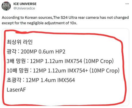Une source coréenne aurait divulgué les capteurs de la caméra arrière du Galaxy S24 Ultra - Galaxy S24 Ultra pour apporter un petit changement à la configuration de la caméra arrière, selon la source