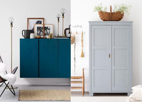 Meubles peints relookés bleu décoration seconde vie diy