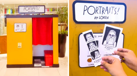 Un photomaton mais à la place des photos, un artiste se cache à l’intérieur pour dessiner votre portrait