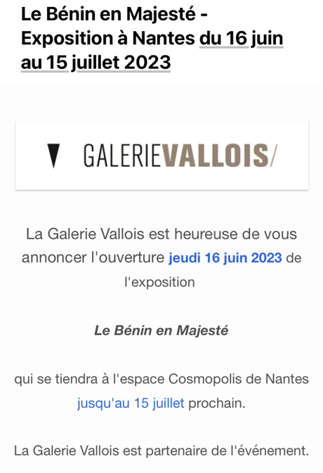 Galerie Vallois « Le Bénin en majesté » le 16 Juin 2023.