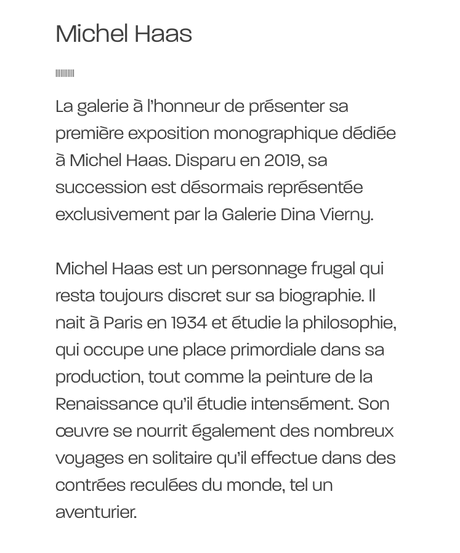 Galerie  Dina Verny – «  » Michel HAAS » » jusqu’au 24 Juin 2023.