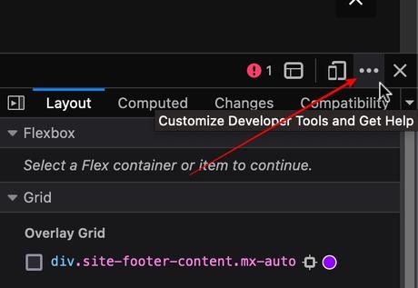 Paramètres du Dock d'inspection sur Firefox dans un Mac