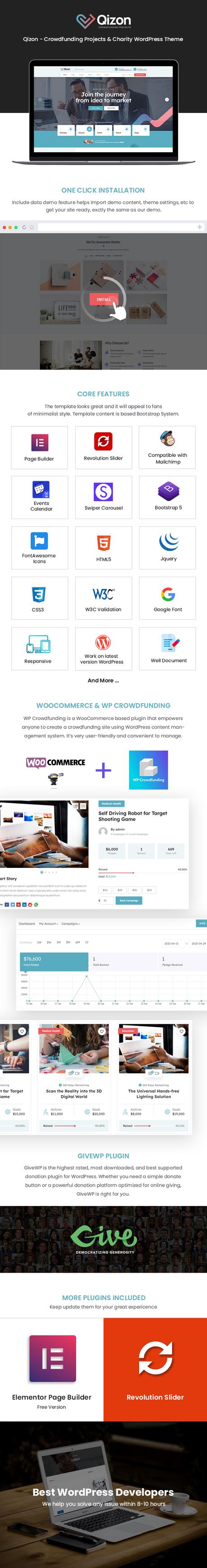 Qizon – Thème WordPress pour le financement participatif et la charité Le thème WordPress Qizon