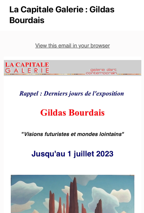 Galerie La Capitale – exposition : Gildas Bourdais – jusqu’au 1er Juillet 2023.