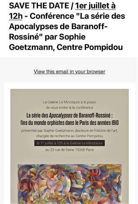 Galerie Le Minotaure –  » La série des Apocalypses de Baranoff-Rossiné » Centre Pompidou. le 1er Juillet 2023.