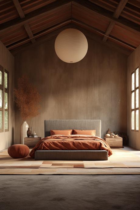 chambre orange couleur terreuse décoration relaxante