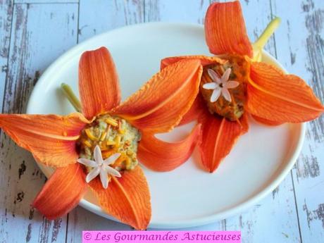 Hémérocalles farcies aux houmous de jardinière de légumes (Vegan)