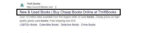 7 meilleures pratiques SEO essentielles pour les développeurs Web Les métadonnées du titre d'une librairie en ligne mises en évidence dans un résultat de recherche