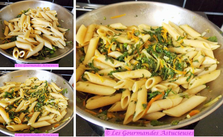 Pâtes aux carottes, petits pois et fanes sur lit de houmous (Vegan) Pâtes aux carottes, petits pois et fanes sur lit de houmous (Vegan)