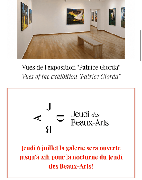Galerie La Forest Divonne . « Patrice Giorda » jusqu’au 13 Juillet 2023.