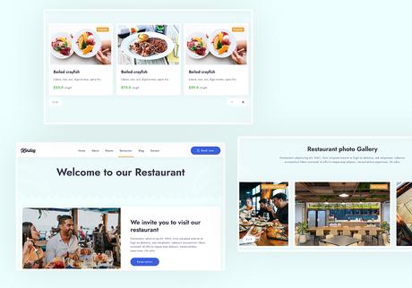 Page de destination du restaurant de l'hôtel et menu du restaurant
