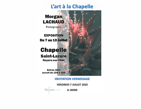 L’Art à la Chapelle -Saison 2023 -16 Juin au 31 Août 2023. Noyers sur cher. Le Vendredi 7 Juillet 2023.  »  Morgan Lachaud  » photographe .
