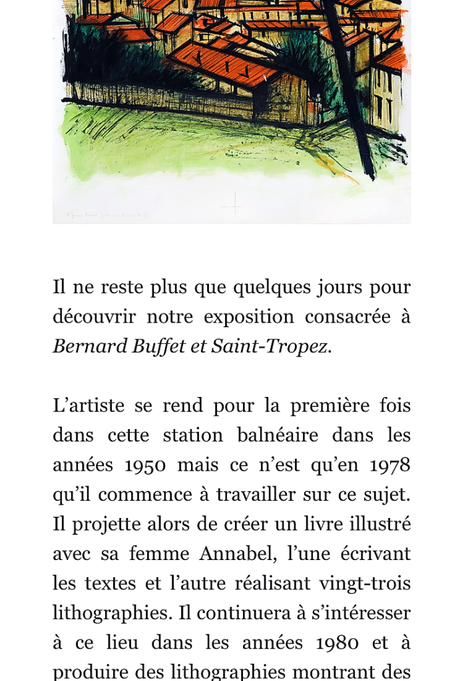 Galerie de l’Institut  « Bernard Buffet et Saint-Tropez »  ….. derniers jours …..