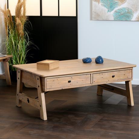 Table basse avec pieds tréteaux en bois