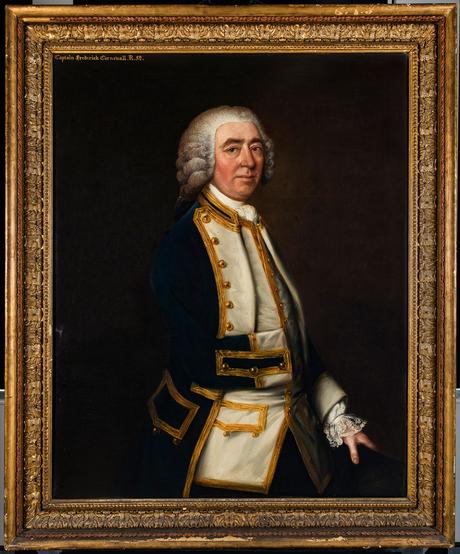 BHC2633 ;  Photo de prétraitement d'une peinture à l'huile du capitaine Frederick Cornewall, 1706-88, British School, 18e siècle, vers 1765