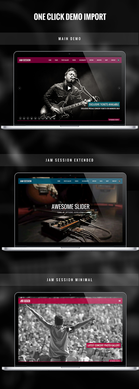 JamSession – Thème WordPress Musique Thème WordPress Musique - JamSession - Importation de démo en un clic