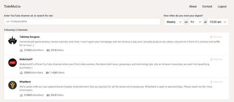 Créez un résumé par e-mail des chaînes YouTube que vous souhaitez suivre et recevez des mises à jour à leur sujet dans votre boîte de réception avec TubeMail