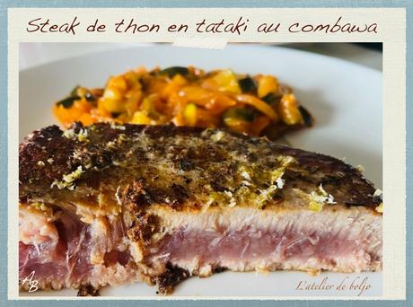 Steak de thon rouge en tataki au combawa et petits légumes