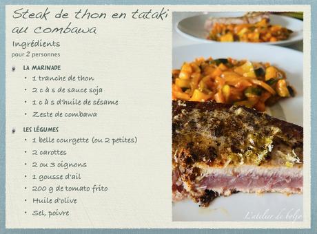 Steak de thon rouge en tataki au combawa et petits légumes Steak de thon rouge en tataki au combawa et petits légumes