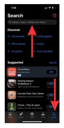 Accédez à l'option de recherche et appuyez sur la barre de recherche