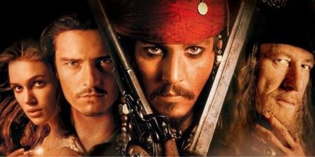 Affiche Pirates des Caraïbes : La Malédiction du Black Pearl, avec Keira Knightley, Orlando Bloom, Johnny Depp et Geoffrey Rush