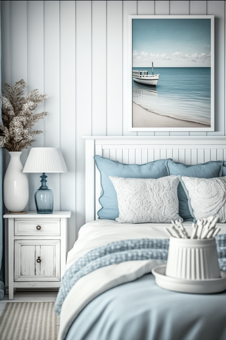 Chambre Bretagne bleu clair blanche